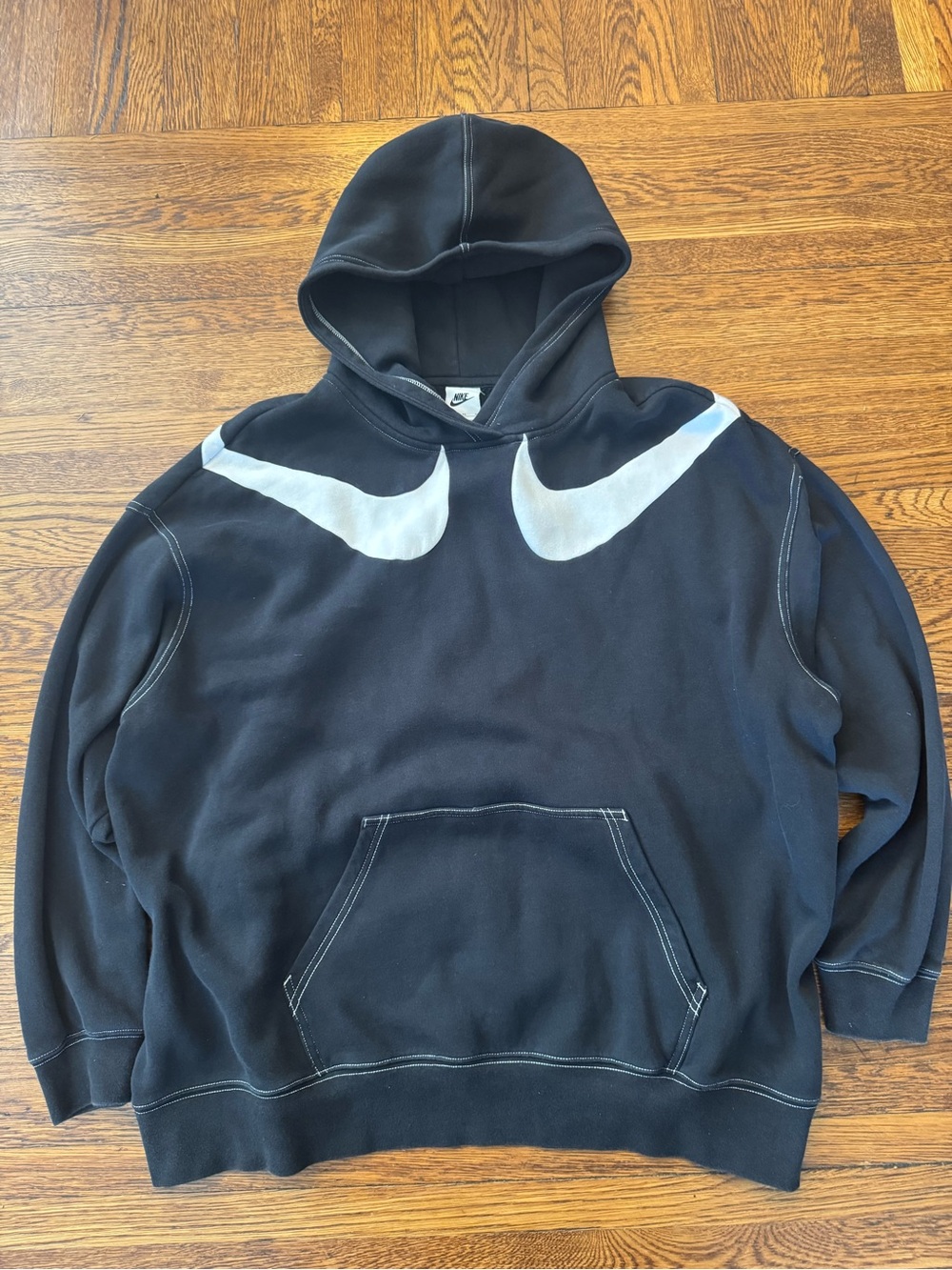 Nike Black Pullover Hoodie with Double White Swoosh